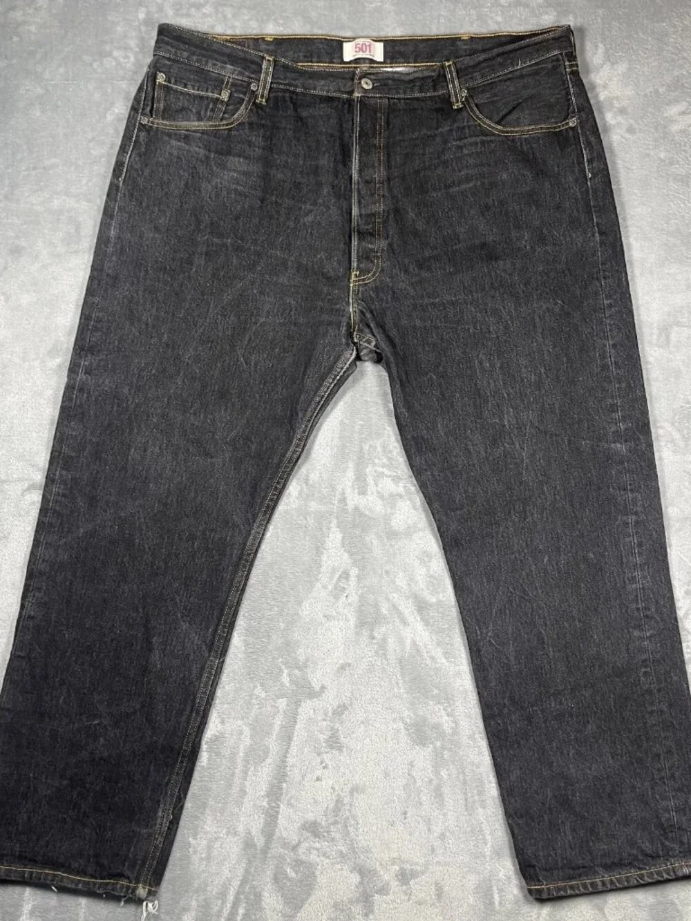 Vtg Levi’s 501 Button Fly Black Denim Jeans USA Style 44x32 Raw Hem 100% Cotton